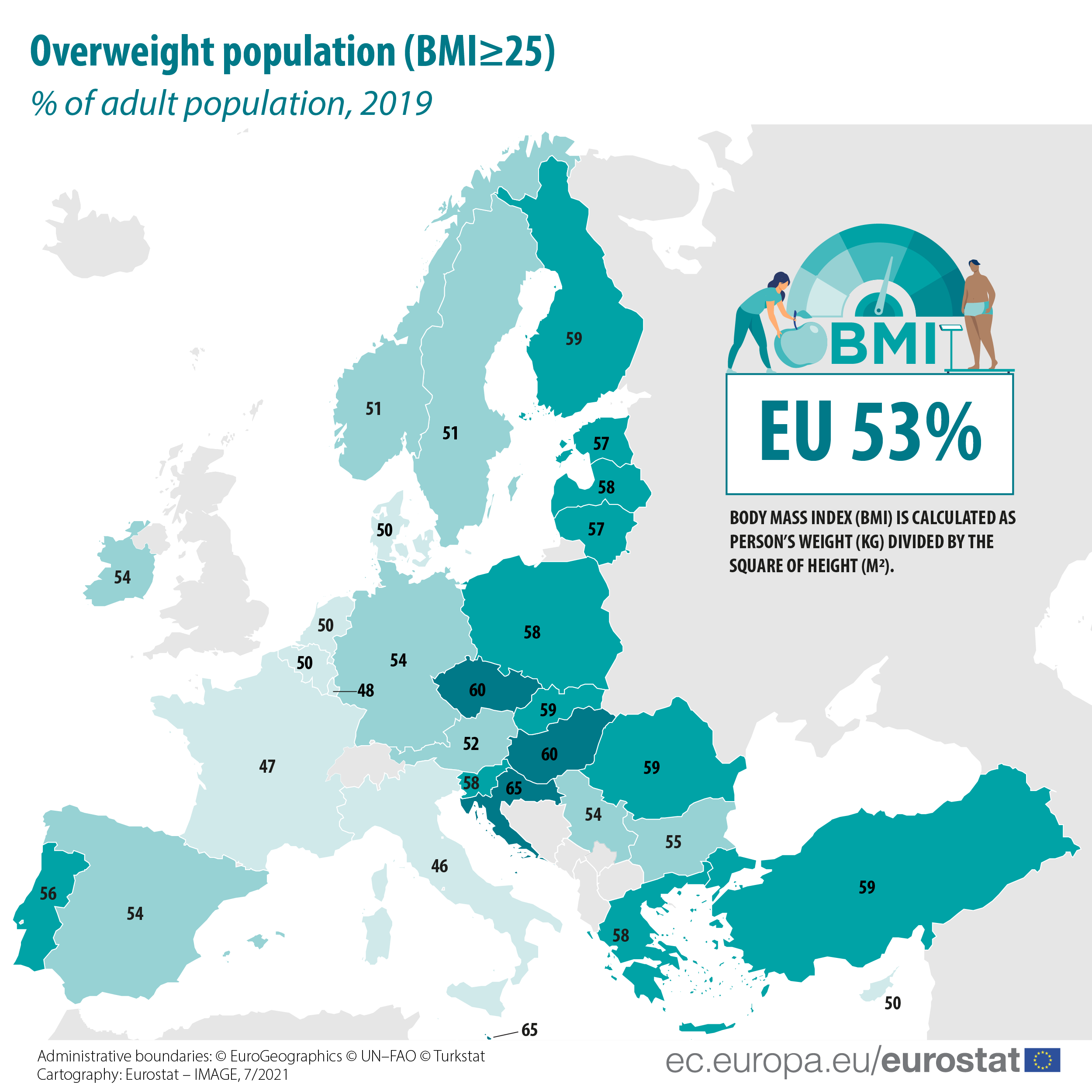 53% van de Europese volwassenen is te zwaar
